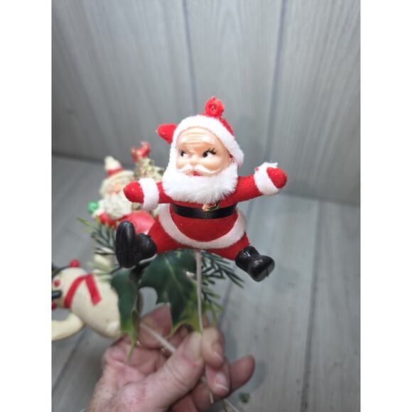Vtg Flocked Snowman Santa Blowmold Decorative Pick Christmas Tree Decor Set Of 3 - Picture 6 of 15